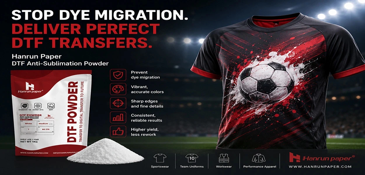 Hanrun Paper pr&eacute;sente la poudre blanche anti-sublimation DTF de nouvelle g&eacute;n&eacute;ration pour am&eacute;liorer la stabilit&eacute; dans les applications d'impression sur polyester